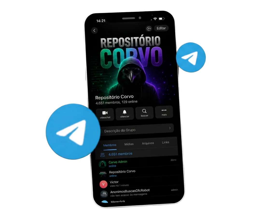 Mockup do grupo do Repositório Corvo no Telegram