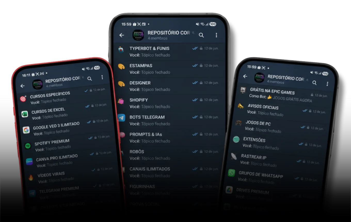 Mockup do grupo do Repositório Corvo no Telegram