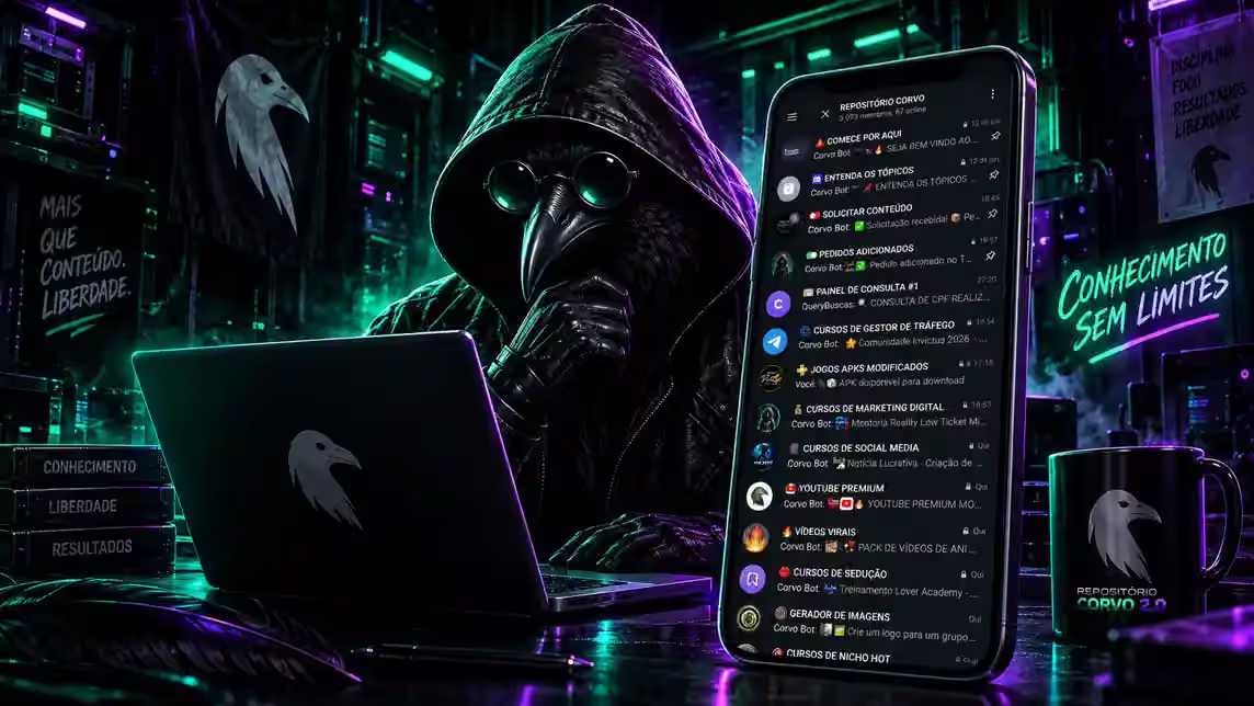 Corvo de capuz ao lado de um celular com o acervo digital